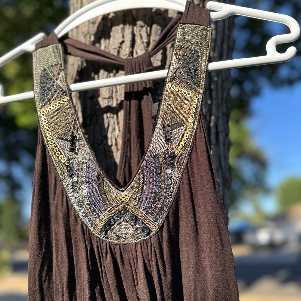 Vintage BCX Brown Backless Top with Embellished Neckline - Picture 4 of 5